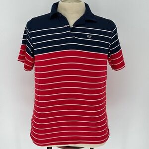 Vineyard Vines Performance Striped Golf Polo Shirt Men's XL Navy Red Whale Logo